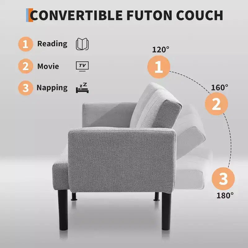 Canapé convertible réglable de 75,5 po, inclinable sur 3 positions avec design surélevé pour petits espaces (Gris/Vert)