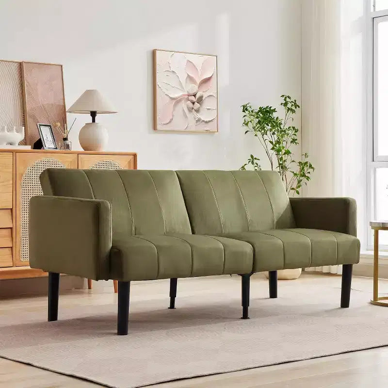 Canapé convertible réglable de 75,5 po, inclinable sur 3 positions avec design surélevé pour petits espaces (Gris/Vert)