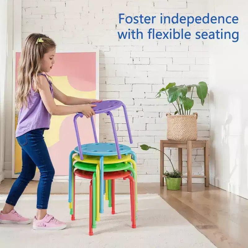 VECELO Tabourets empilables pour salle de classe, Tabourets portables en plastique de 30 cm de hauteur avec patins antidérapants pour l'école, Lot de 6/8