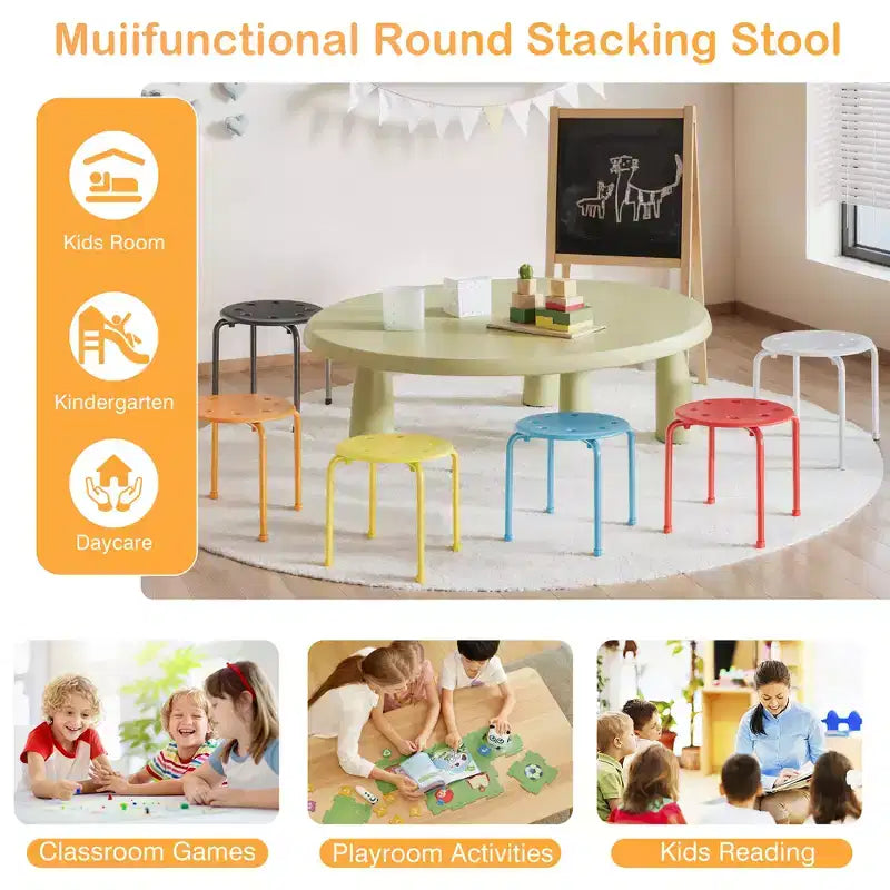 VECELO Tabourets empilables pour salle de classe, Tabourets portables en plastique de 30 cm de hauteur avec patins antidérapants pour l'école, Lot de 6/8