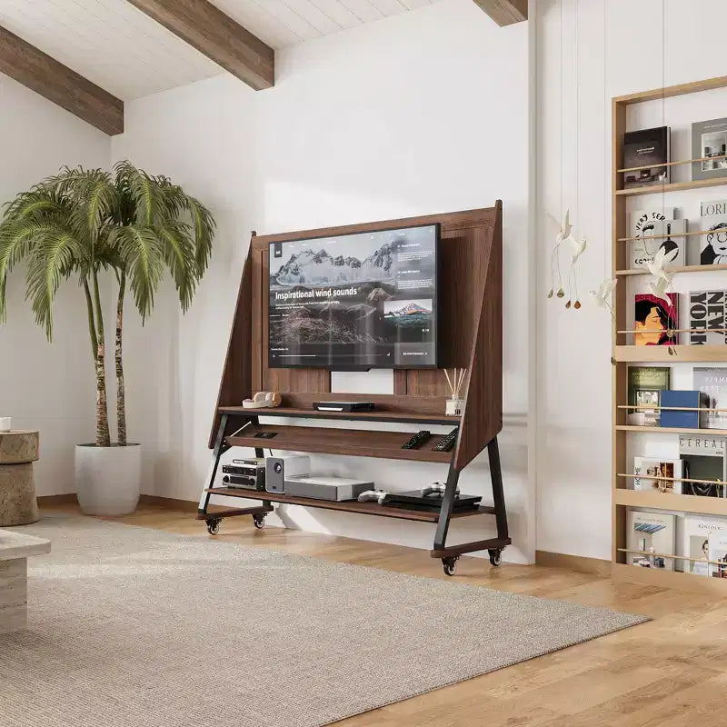 Meuble TV mobile moderne Famapy avec prises de courant intégrées - Prend en charge les téléviseurs de 42 à 60 pouces, design élégant pour les espaces de divertissement à domicile