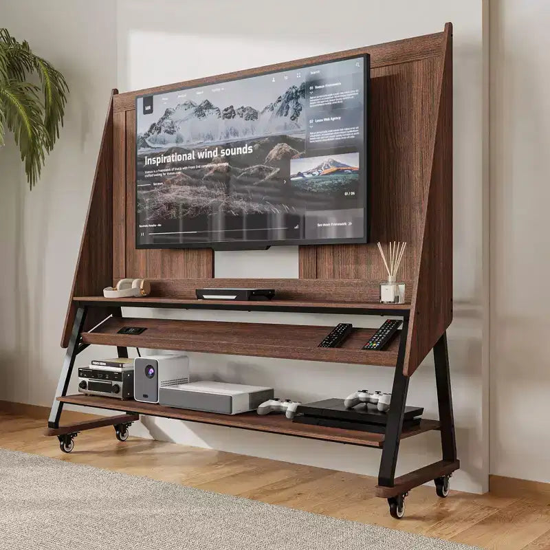 Meuble TV mobile moderne Famapy avec prises de courant intégrées - Prend en charge les téléviseurs de 42 à 60 pouces, design élégant pour les espaces de divertissement à domicile