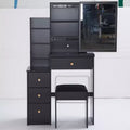 Okak Vanity Table and Chair Set, 29.2 Small Left Bedside Cabinet Vanity Table with Extra Large Touch Control Sliding LED Mirror, Black