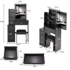 Coiffeuse et chaise Okak, petite coiffeuse de 74,1 cm à gauche de chevet avec miroir coulissant LED tactile extra-large, noir