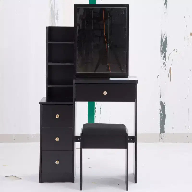 Coiffeuse et chaise Okak, petite coiffeuse de 74,1 cm à gauche de chevet avec miroir coulissant LED tactile extra-large, noir