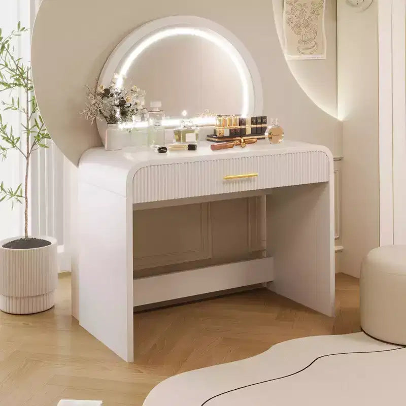 Okak 39 Table de Vanité avec Tiroirs et Lumières, Ensemble Coiffeuse Moderne avec Miroir Tactile Éclairé pour Chambre à Coucher, Blanc