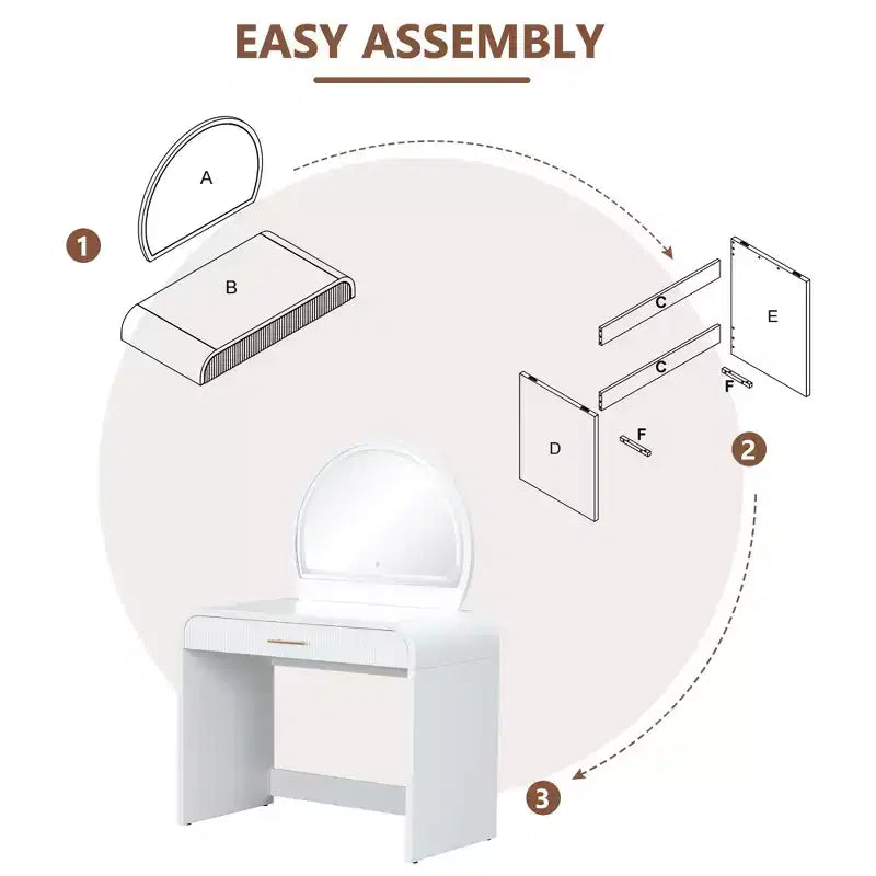 Okak 39 Table de Vanité avec Tiroirs et Lumières, Ensemble Coiffeuse Moderne avec Miroir Tactile Éclairé pour Chambre à Coucher, Blanc