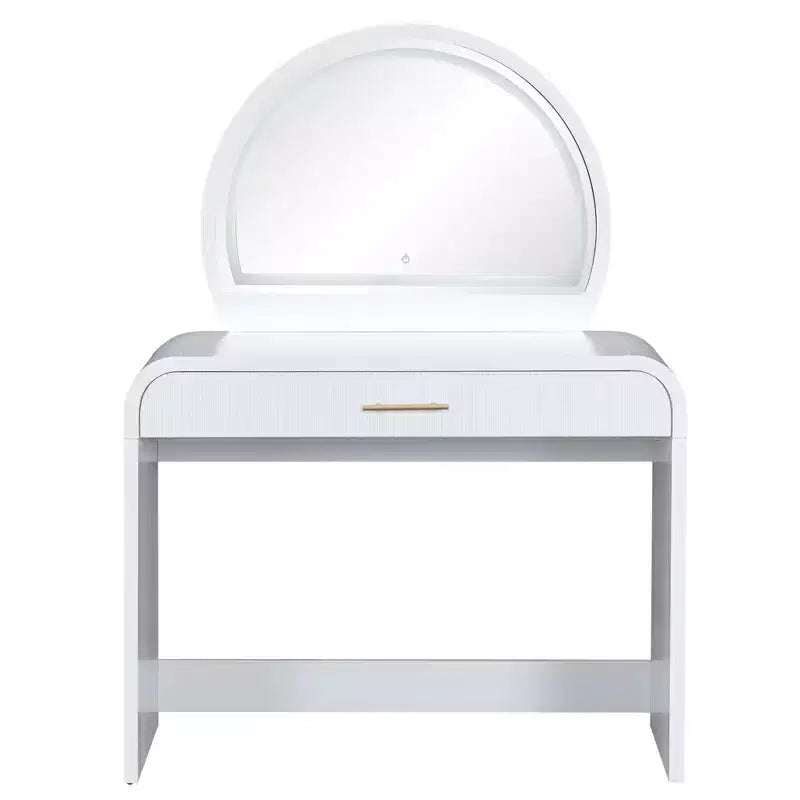 Okak 39 Table de Vanité avec Tiroirs et Lumières, Ensemble Coiffeuse Moderne avec Miroir Tactile Éclairé pour Chambre à Coucher, Blanc