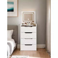 Okak 18.9 3-in-1 Vanity Table and Stool Set with Flip-Top Mirror,Compact Makeup Vanity with Visible Glass Desktop and 3 Drawers,White