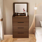 Okak 23.6 3-in-1 Vanity Table and Stool Set with Flip-Top Mirror,Compact Makeup Vanity with Visible Glass Desktop and 3 Drawers,Walnut