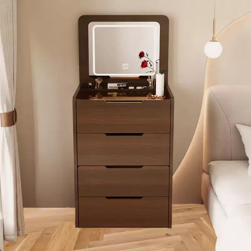 Okak 23.6 3-in-1 Vanity Table and Stool Set with Flip-Top Mirror,Compact Makeup Vanity with Visible Glass Desktop and 3 Drawers,Walnut