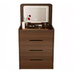 Coiffeuse et tabouret Okak 23.6 3-en-1 avec miroir rabattable, coiffeuse compacte avec plateau en verre visible et 3 tiroirs, noyer