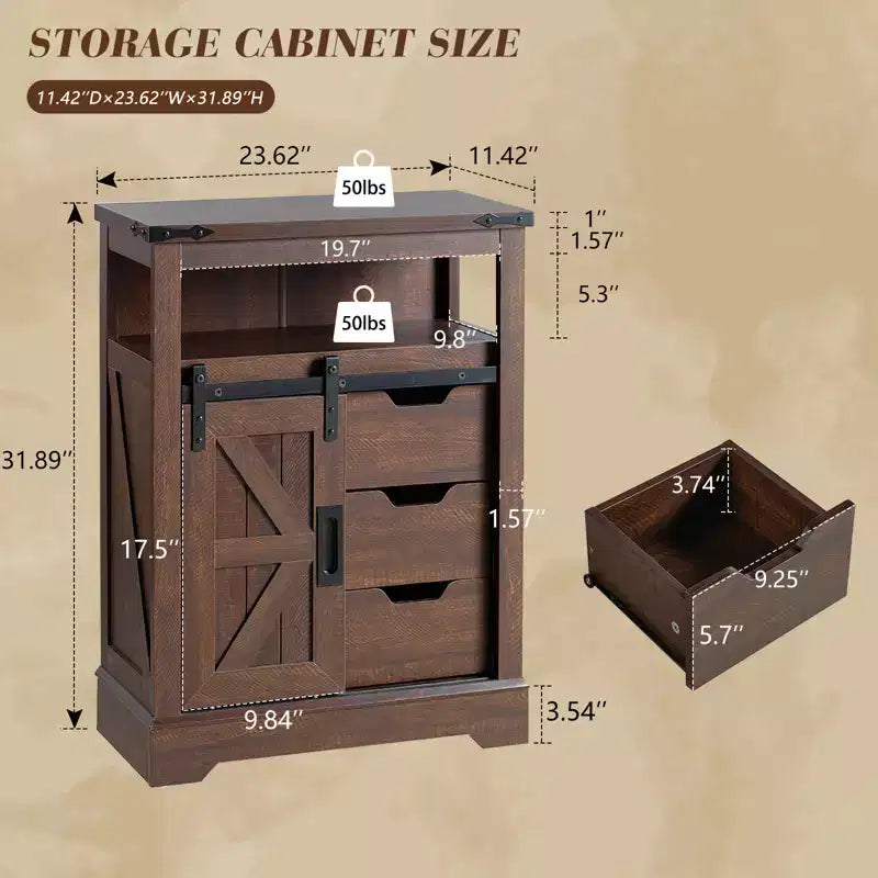 AMERLIFE Meuble de salle de bain de style campagnard avec porte coulissante type grange