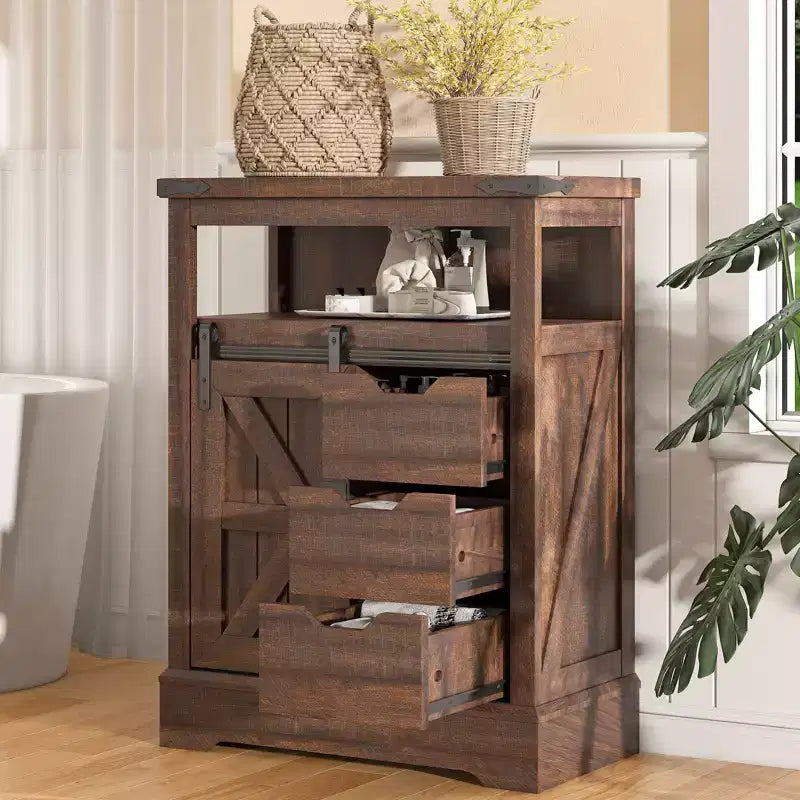 AMERLIFE Meuble de salle de bain de style campagnard avec porte coulissante type grange