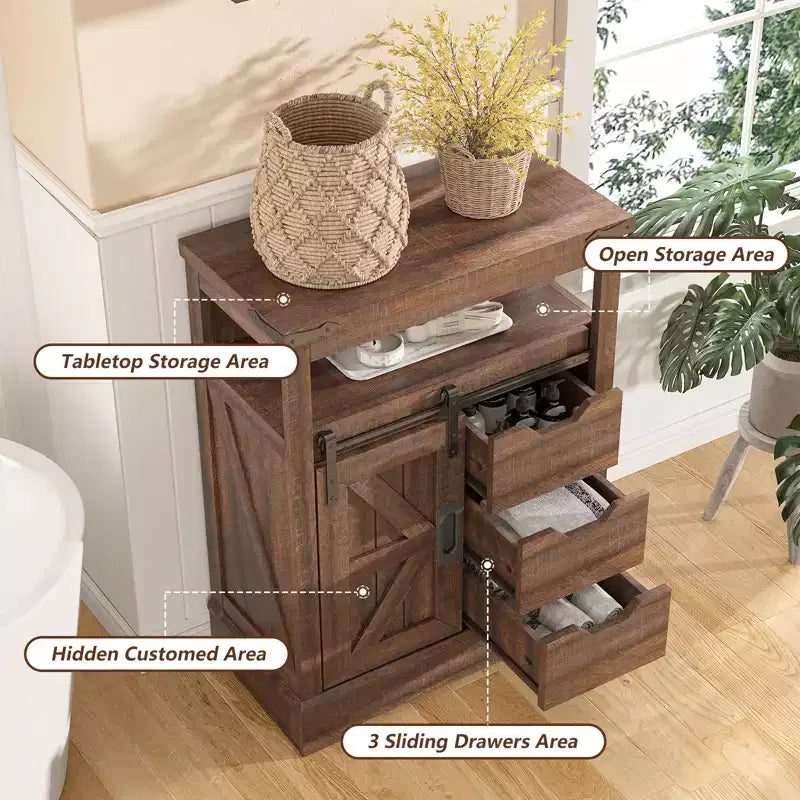 AMERLIFE Meuble de salle de bain de style campagnard avec porte coulissante type grange