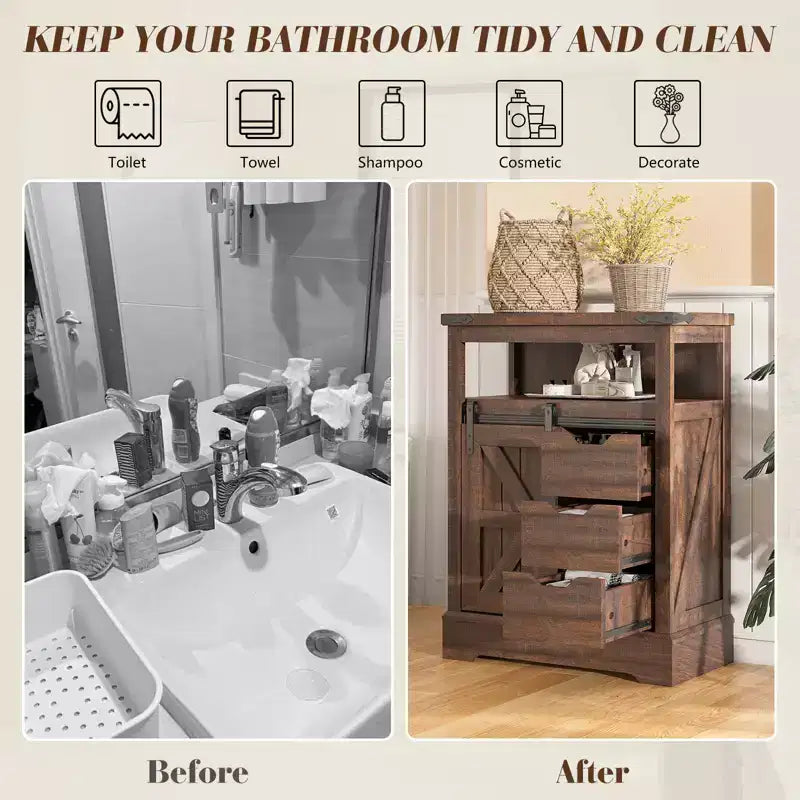 AMERLIFE Meuble de salle de bain de style campagnard avec porte coulissante type grange
