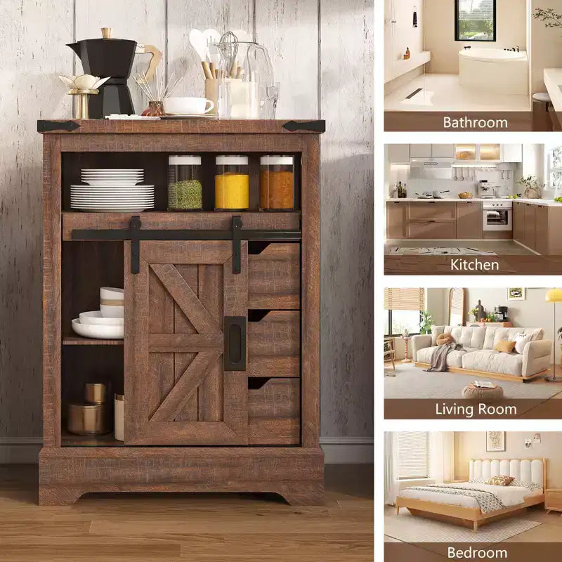 AMERLIFE Meuble de salle de bain de style campagnard avec porte coulissante type grange