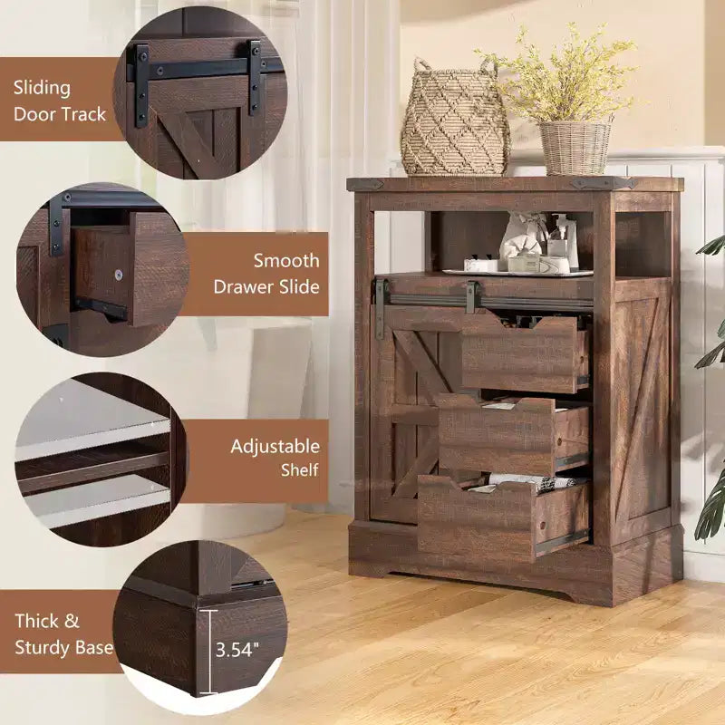 AMERLIFE Meuble de salle de bain de style campagnard avec porte coulissante type grange