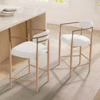 Boucle Dining Arm Barstools Set of 2,with Wood Grain Metal Legs for Kitchen, Living Room, Restaurant, Cafe - Morden Fort
