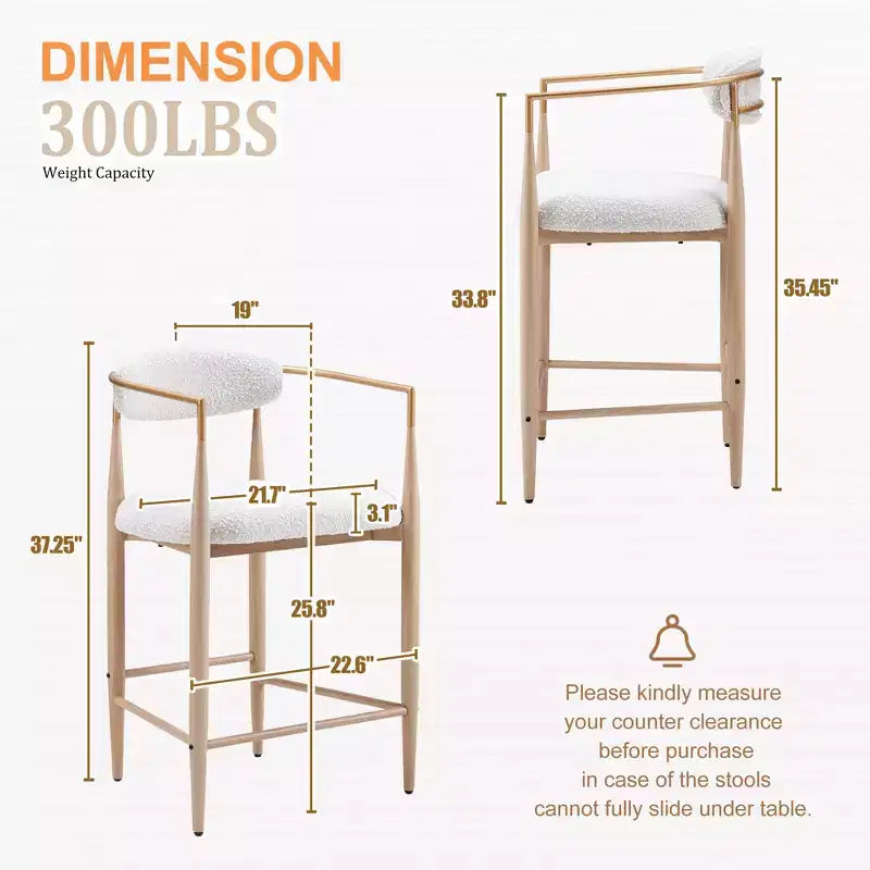 Lot de 2 tabourets de bar à manger en bouclette, avec pieds en métal imitation bois pour cuisine, salon, restaurant, café - Morden Fort