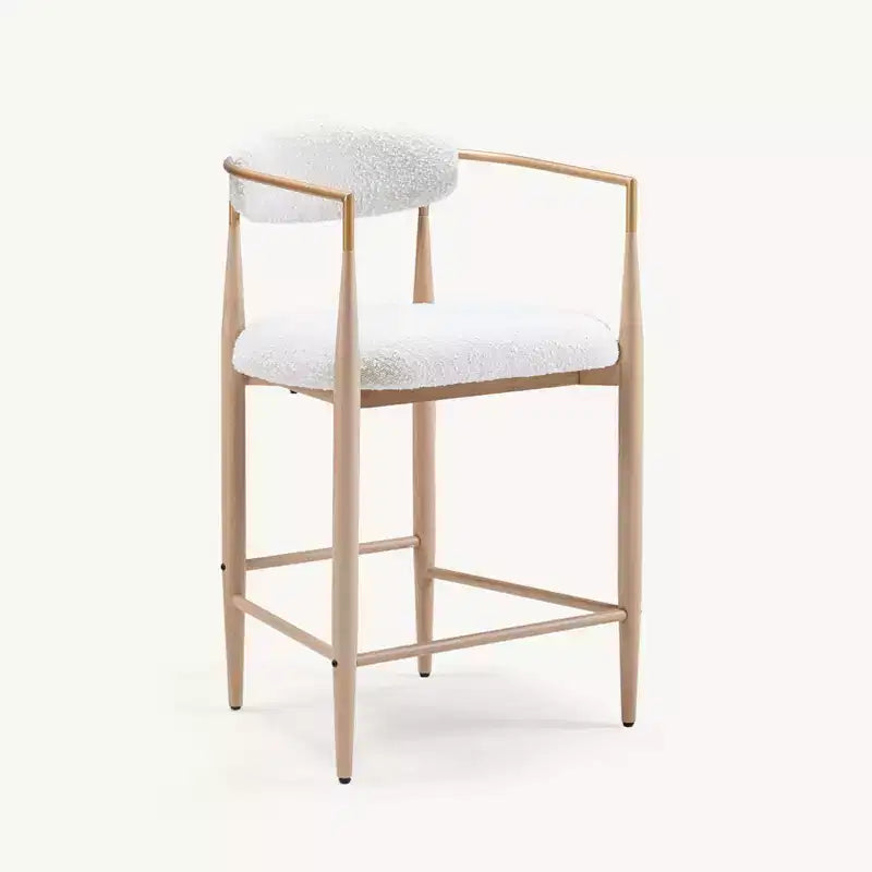 Lot de 2 tabourets de bar à manger en bouclette, avec pieds en métal imitation bois pour cuisine, salon, restaurant, café - Morden Fort