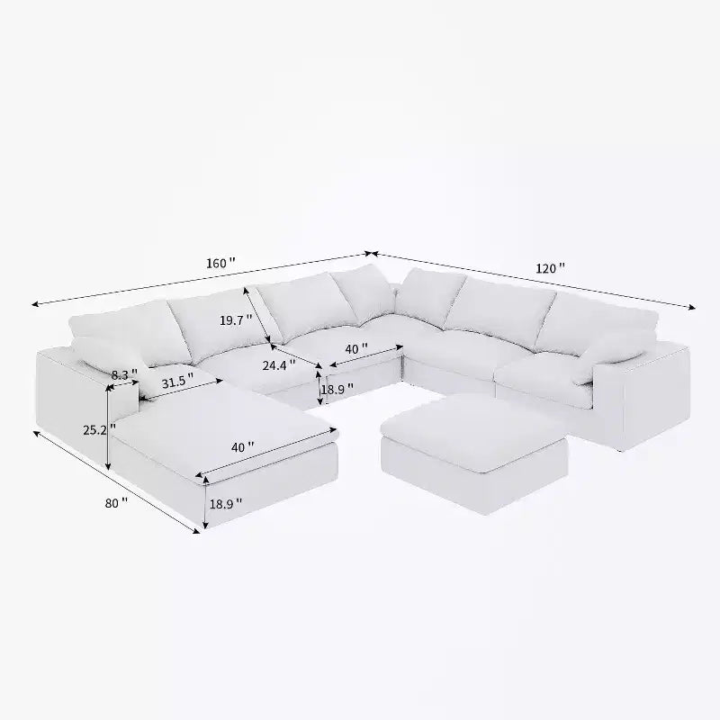 Grand canapé modulaire en duvet 8 places convertible, pour appartement