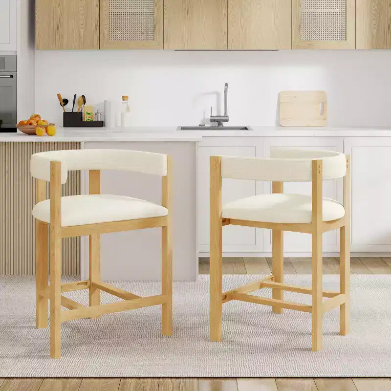 Tabouret de comptoir Christopher Knight Home Callista en bois d'hévéa rembourré avec dossier ouvert (lot de 2)