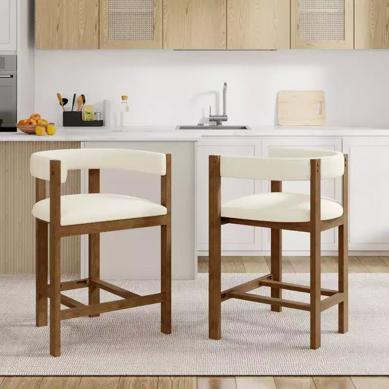 Tabouret de comptoir Christopher Knight Home Callista en bois d'hévéa rembourré avec dossier ouvert (lot de 2)