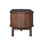 Meuble TV moderne de 75 po avec tiroir en rotin et portes coulissantes, console multimédia élégante en bois avec 2 armoires de rangement, marron foncé - HABITRIO