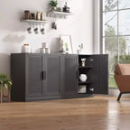 Bahut à grain de bois noir de 31x62x16, organisateur de rangement avec étagères réglables et portes en rotin pour cuisine, chambre, salon/salle à manger