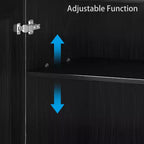 Bahut à grain de bois noir de 31x62x16, organisateur de rangement avec étagères réglables et portes en rotin pour cuisine, chambre, salon/salle à manger