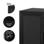 Bahut à grain de bois noir de 31x62x16, organisateur de rangement avec étagères réglables et portes en rotin pour cuisine, chambre, salon/salle à manger