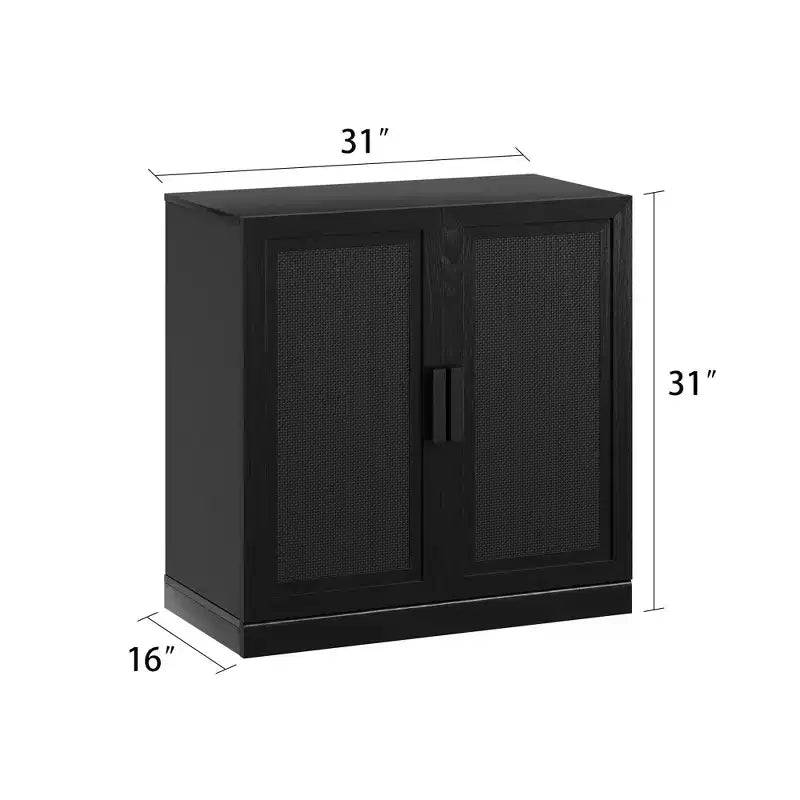Bahut à grain de bois noir de 31x62x16, organisateur de rangement avec étagères réglables et portes en rotin pour cuisine, chambre, salon/salle à manger