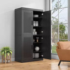 Bahut à grain de bois noir de 31x62x16, organisateur de rangement avec étagères réglables et portes en rotin pour cuisine, chambre, salon/salle à manger
