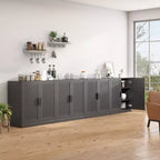 Meuble buffet en bois noir 31x124x16, organisateur de rangement avec étagères réglables et portes en rotin pour cuisine, chambre, salon/salle à manger