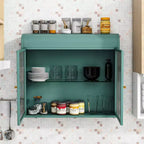 Chic Crate – Armoire murale 2 portes en métal vert armée avec étagères en verre trempé | Pour plusieurs pièces | Salle de bain, cuisine, bureau