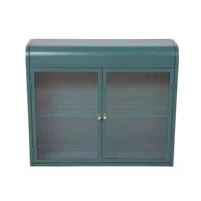 Chic Crate – Armoire murale 2 portes en métal vert armée avec étagères en verre trempé | Pour plusieurs pièces | Salle de bain, cuisine, bureau