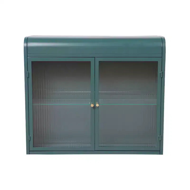 Chic Crate – Armoire murale 2 portes en métal vert armée avec étagères en verre trempé | Pour plusieurs pièces | Salle de bain, cuisine, bureau