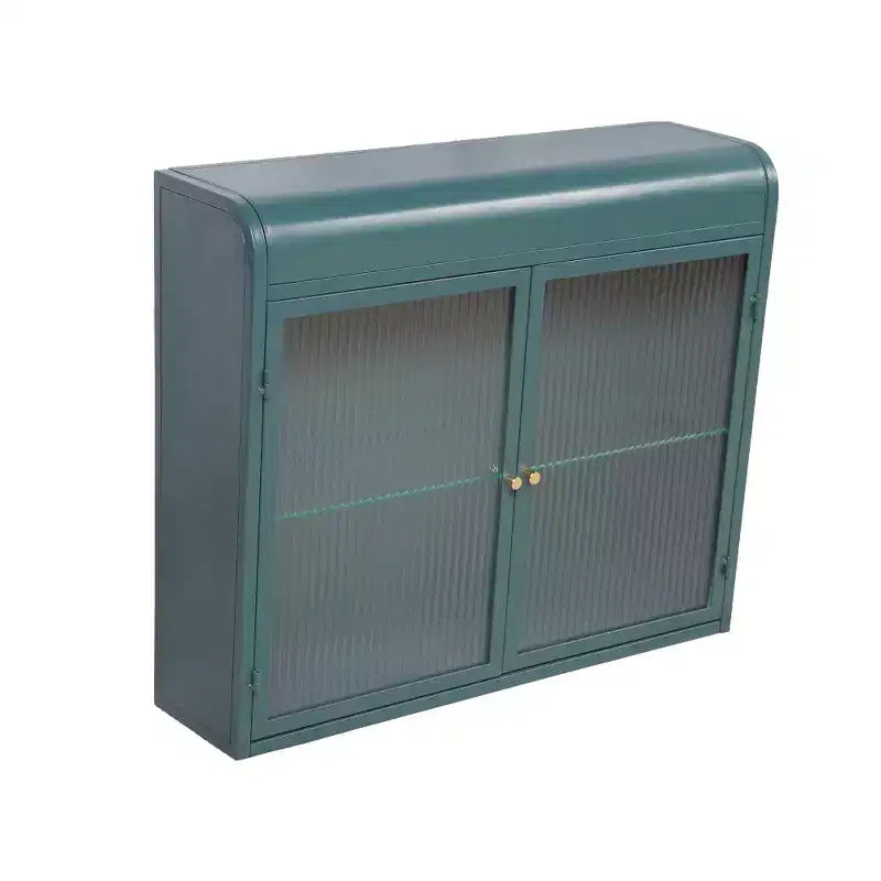 Chic Crate – Armoire murale 2 portes en métal vert armée avec étagères en verre trempé | Pour plusieurs pièces | Salle de bain, cuisine, bureau