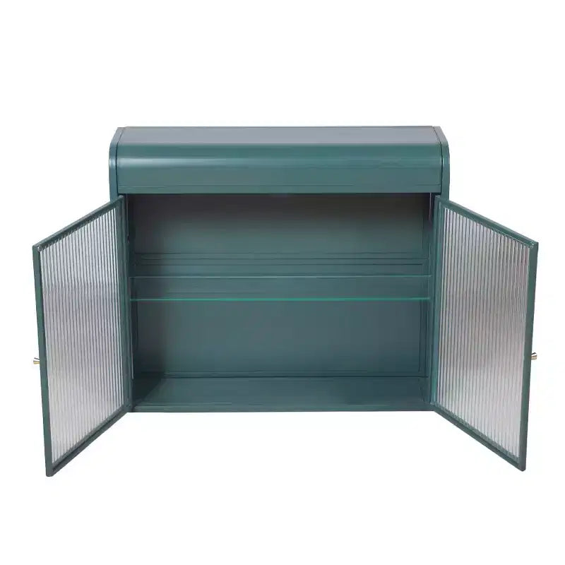 Chic Crate – Armoire murale 2 portes en métal vert armée avec étagères en verre trempé | Pour plusieurs pièces | Salle de bain, cuisine, bureau
