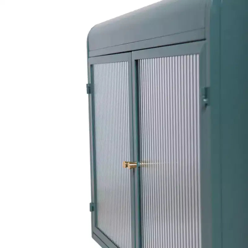 Chic Crate – Armoire murale 2 portes en métal vert armée avec étagères en verre trempé | Pour plusieurs pièces | Salle de bain, cuisine, bureau