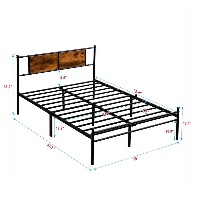 Cadre de lit King Size Okak avec tête de lit, lit plateforme moderne avec décorations en bois pour chambre à coucher, noir
