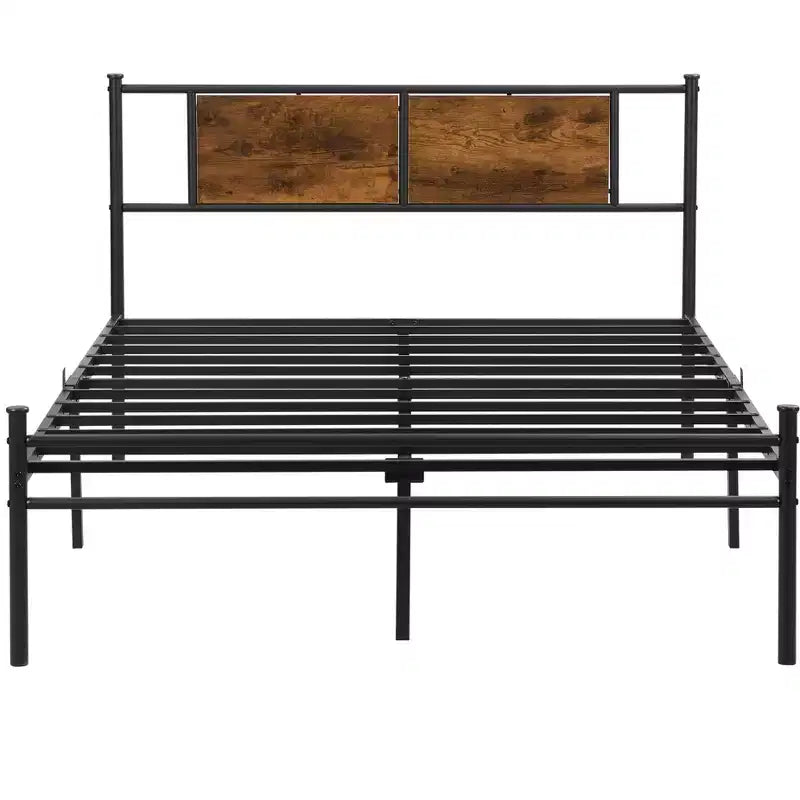 Cadre de lit King Size Okak avec tête de lit, lit plateforme moderne avec décorations en bois pour chambre à coucher, noir