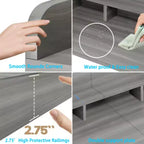 Plan de travail pour lave-linge séchant, plan de travail pour buanderie avec étagère de rangement à 2 niveaux et rebords, protection supérieure pour lave-linge et sèche-linge