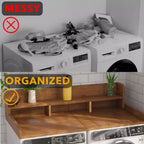 Plan de travail pour lave-linge séchant, plan de travail pour buanderie avec étagère de rangement à 2 niveaux et rebords, protection supérieure pour lave-linge et sèche-linge