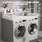 Plan de travail pour lave-linge séchant, plan de travail pour buanderie avec étagère de rangement à 2 niveaux et rebords, protection supérieure pour lave-linge et sèche-linge