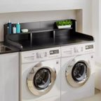 Plan de travail pour lave-linge séchant, plan de travail pour buanderie avec étagère de rangement à 2 niveaux et rebords, protection supérieure pour lave-linge et sèche-linge