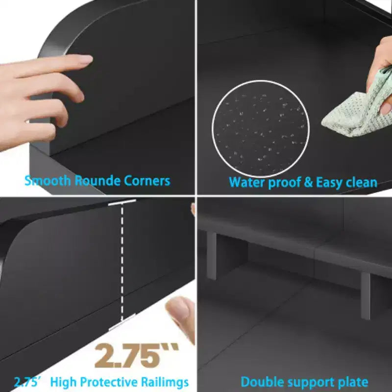 Plan de travail pour lave-linge séchant, plan de travail pour buanderie avec étagère de rangement à 2 niveaux et rebords, protection supérieure pour lave-linge et sèche-linge
