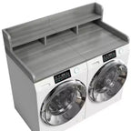 Plan de travail pour lave-linge séchant, plan de travail pour buanderie avec étagère de rangement à 2 niveaux et rebords, protection supérieure pour lave-linge et sèche-linge