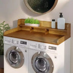Plan de travail pour lave-linge séchant, plan de travail pour buanderie avec étagère de rangement à 2 niveaux et rebords, protection supérieure pour lave-linge et sèche-linge